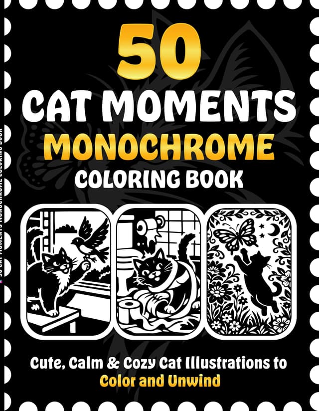 50 Cat Moments Monochrome Coloring Book